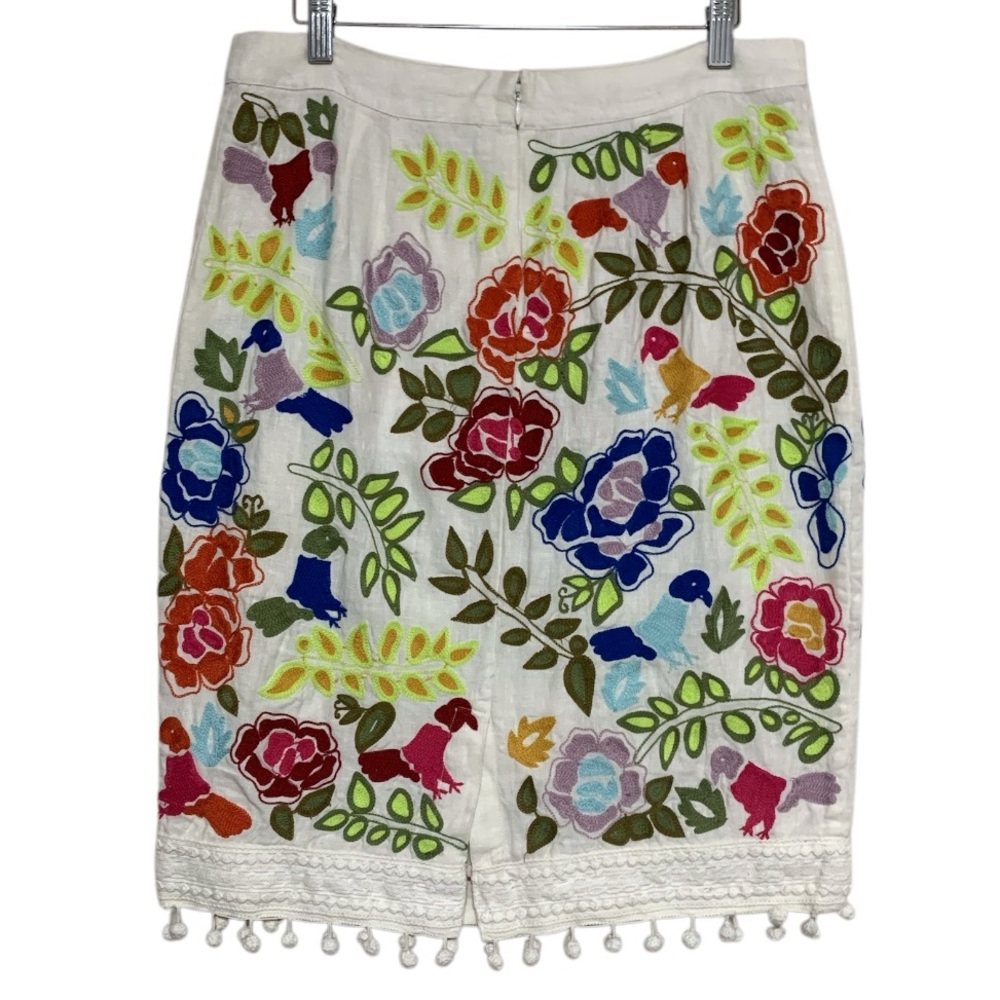 Anthropologie Moulinette Soeurs La Fiesta Embroidered Pom Pom Pencil Skirt - Picture 8 of 12